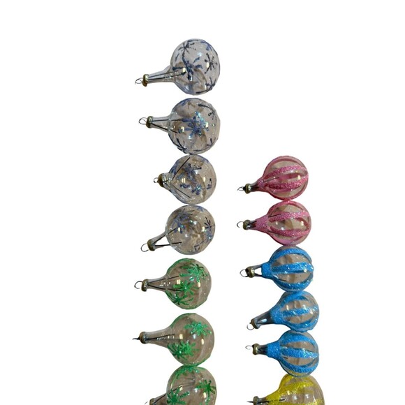 Pier 1 Italy Mini Clear Curated Glass Christmas Ornaments Glitter Lot of 21 - Picture 9 of 10